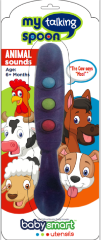 Bickley Creative named this eating utensil by Baby Smart products:
My Talking Spoon -_Graphic design by Janice Antley, Mighty Mouse Productions